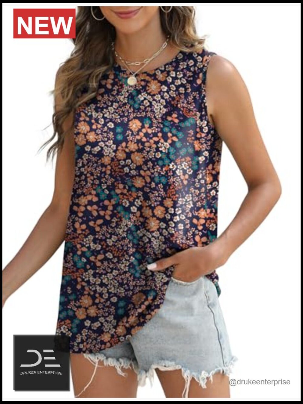 Eyelet Loose Casual Tank Top Crew Neck Sleeveless Summer Top - Picture 4 of 6
